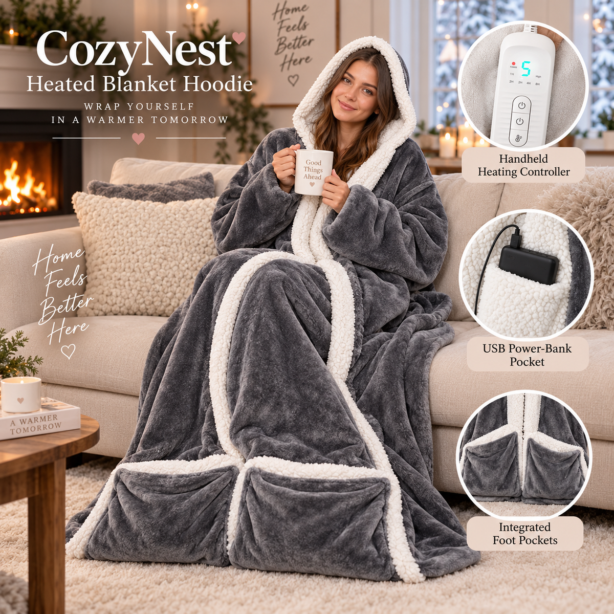 CozyNest™ Heated Blanket Hoodie