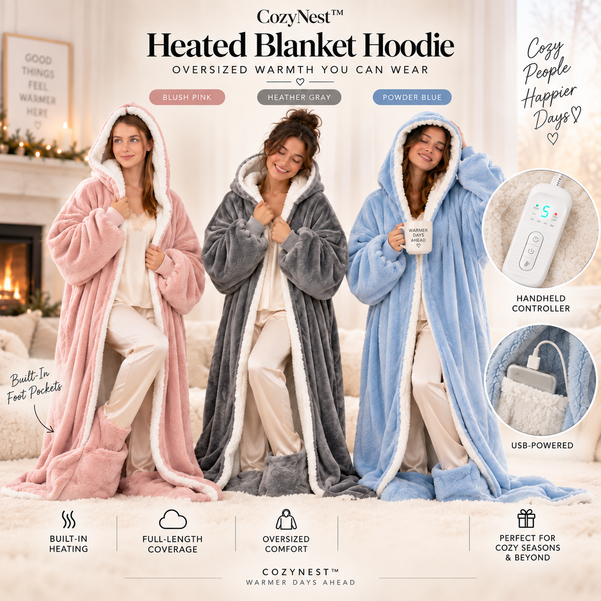 Full-length comfort. Built-in heat. Feet tucked in.